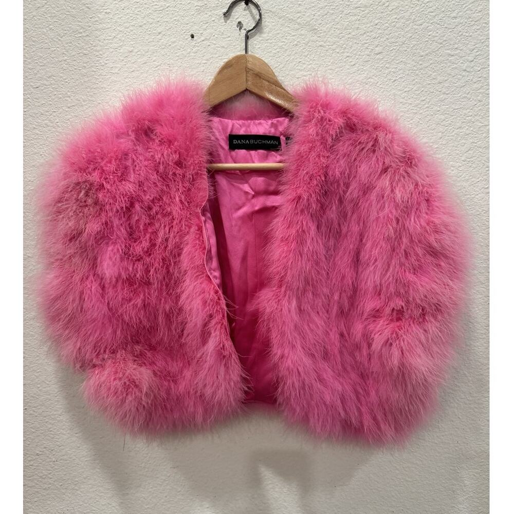 NWT Dana Buchman Pirouette Turkey Feather Jacket L Hot Pink Silk $495 Retail